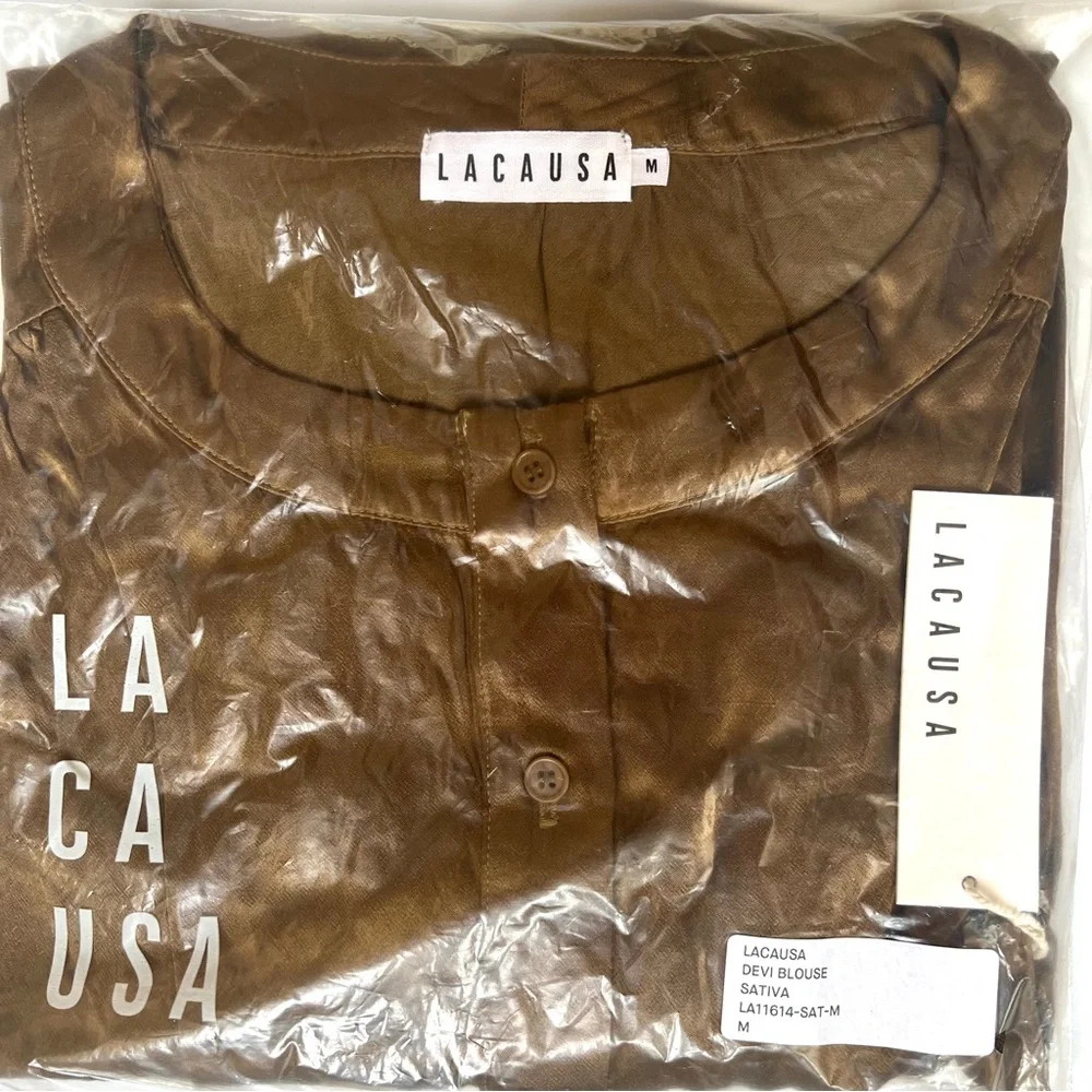 LACAUSA x Anthropologie NWT Devi Satin Blouse in Sativa M - Picture 5 of 5